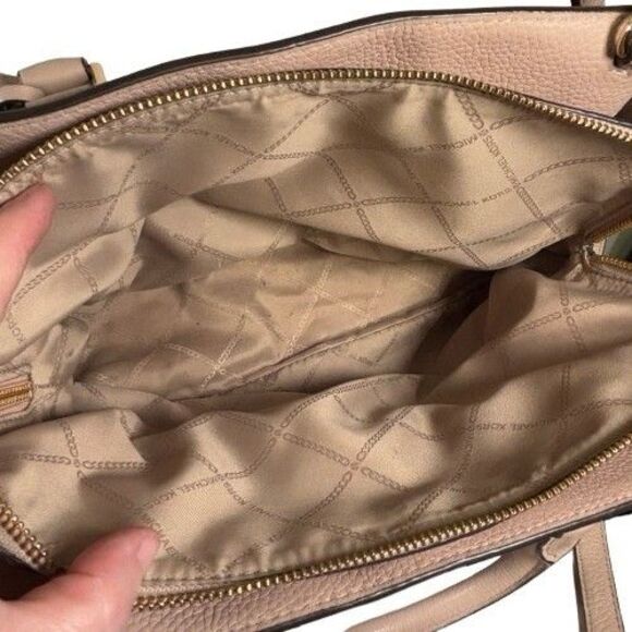 Michael Kors Camille Large Satchel | ShopSimon Michael Kors Camille Signature Logo & Leather Satchel Shoulder Bag Brown Pink